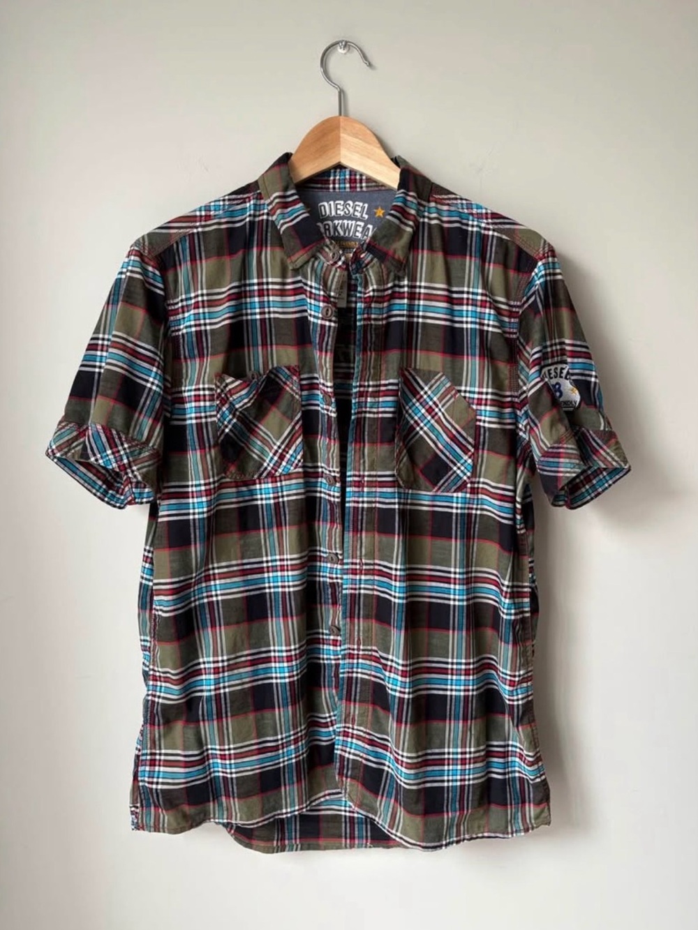 Vintage Diesel Work Wear Men’s Plaid Short Sleeve Button up Shirt
